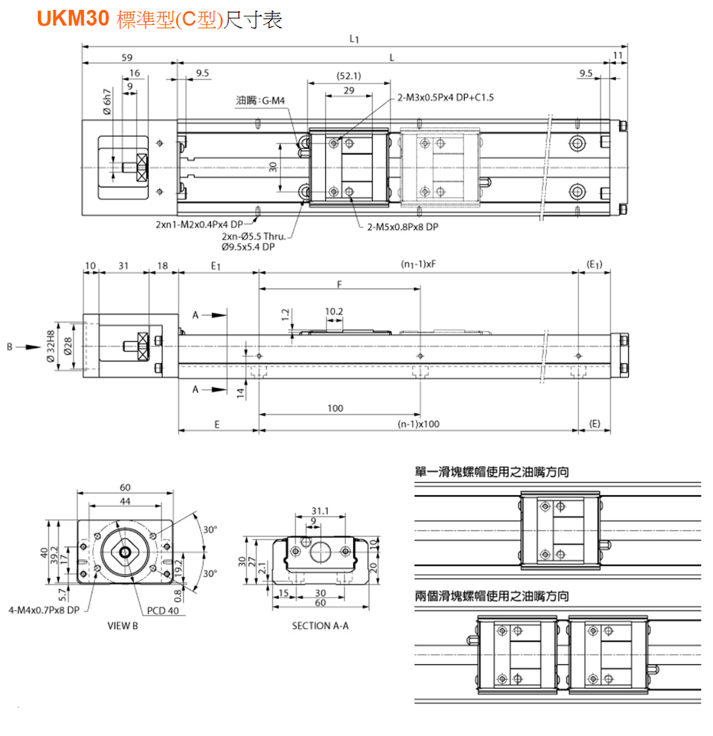 1-3-1 驅動器 組合高30 標準型 (C型) | 驅動器 短型 單滑塊螺帽 C型 | 1-1 驅動器 | 4-1 直線零件．驅動器．滾珠螺 ...